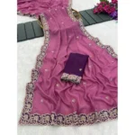 Generic Women's Star Georgette Embroidered Saree With Unstitched Blouse 5.5Mtr (Pink) - Image 4