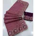 Generic Women's Star Georgette Embroidered Saree With Unstitched Blouse 5.5Mtr (Pink) - Image 3