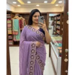 Generic Women's Star Georgette Embroidered Saree With Unstitched Blouse 5.5Mtr (Purple)