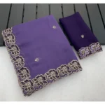 Generic Women's Star Georgette Embroidered Saree With Unstitched Blouse 5.5Mtr (Purple) - Image 6