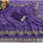 Generic Women's Star Georgette Embroidered Saree With Unstitched Blouse 5.5Mtr (Purple) - Image 5