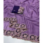 Generic Women's Star Georgette Embroidered Saree With Unstitched Blouse 5.5Mtr (Purple) - Image 2