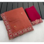 Generic Women's Star Georgette Embroidered Saree With Unstitched Blouse 5.5Mtr (Orange)