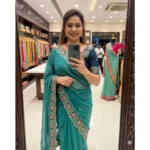 Generic Women's Star Georgette Embroidered Saree With Unstitched Blouse 5.5Mtr (Sea Green)