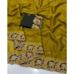 Generic Women's Star Georgette Embroidered Saree With Unstitched Blouse 5.5Mtr (Olive Green) - Image 5