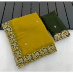 Generic Women's Star Georgette Embroidered Saree With Unstitched Blouse 5.5Mtr (Olive Green) - Image 4