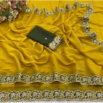 Generic Women's Star Georgette Embroidered Saree With Unstitched Blouse 5.5Mtr (Olive Green) - Image 3