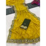 Generic Women's Star Georgette Embroidered Saree With Unstitched Blouse 5.5Mtr (Olive Green) - Image 2