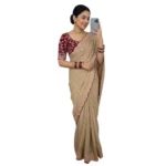 Generic Women's Star Georgette Embroidered Saree With Unstitched Blouse 5.5Mtr (Beige) - Image 4