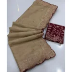 Generic Women's Star Georgette Embroidered Saree With Unstitched Blouse 5.5Mtr (Beige) - Image 3