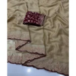 Generic Women's Star Georgette Embroidered Saree With Unstitched Blouse 5.5Mtr (Beige) - Image 2