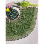 Generic Women's Star Georgette Embroidered Saree With Unstitched Blouse 5.5Mtr (Green) - Image 2