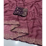Generic Women's Star Georgette Embroidered Saree With Unstitched Blouse 5.5Mtr (Pink) - Image 5