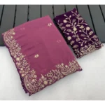 Generic Women's Star Georgette Embroidered Saree With Unstitched Blouse 5.5Mtr (Pink) - Image 3