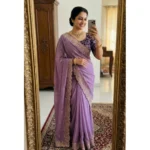Generic Women's Star Georgette Embroidered Saree With Unstitched Blouse 5.5Mtr (Purple)