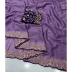 Generic Women's Star Georgette Embroidered Saree With Unstitched Blouse 5.5Mtr (Purple) - Image 5