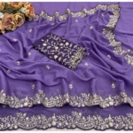 Generic Women's Star Georgette Embroidered Saree With Unstitched Blouse 5.5Mtr (Purple) - Image 4