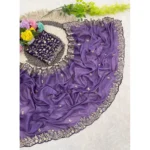 Generic Women's Star Georgette Embroidered Saree With Unstitched Blouse 5.5Mtr (Purple) - Image 2