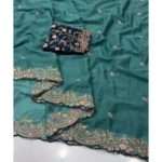 Generic Women's Star Georgette Embroidered Saree With Unstitched Blouse 5.5Mtr (Sea Green) - Image 2