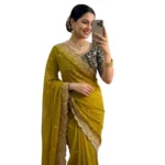 Generic Women's Star Georgette Embroidered Saree With Unstitched Blouse 5.5Mtr (Mustard Yellow) - Image 7