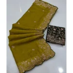 Generic Women's Star Georgette Embroidered Saree With Unstitched Blouse 5.5Mtr (Mustard Yellow) - Image 6
