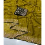 Generic Women's Star Georgette Embroidered Saree With Unstitched Blouse 5.5Mtr (Mustard Yellow) - Image 5