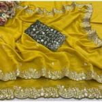 Generic Women's Star Georgette Embroidered Saree With Unstitched Blouse 5.5Mtr (Mustard Yellow) - Image 4
