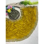 Generic Women's Star Georgette Embroidered Saree With Unstitched Blouse 5.5Mtr (Mustard Yellow) - Image 2