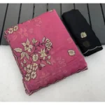 Generic Women's Viscose Silk Embroidered Saree With Unstitched Blouse 5.5Mtr (Pink)