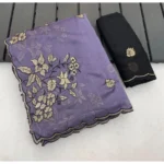 Generic Women's Viscose Silk Embroidered Saree With Unstitched Blouse 5.5Mtr (Purple)