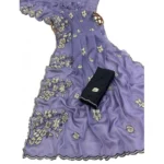 Generic Women's Viscose Silk Embroidered Saree With Unstitched Blouse 5.5Mtr (Purple) - Image 3