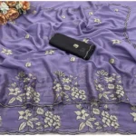 Generic Women's Viscose Silk Embroidered Saree With Unstitched Blouse 5.5Mtr (Purple) - Image 2