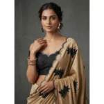 Generic Women's Viscose Silk Embroidered Saree With Unstitched Blouse 5.5Mtr (Beige)