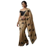 Generic Women's Viscose Silk Embroidered Saree With Unstitched Blouse 5.5Mtr (Beige) - Image 6