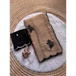 Generic Women's Viscose Silk Embroidered Saree With Unstitched Blouse 5.5Mtr (Beige) - Image 2