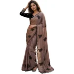 Generic Women's Viscose Silk Embroidered Saree With Unstitched Blouse 5.5Mtr (Brown) - Image 5