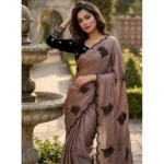 Generic Women's Viscose Silk Embroidered Saree With Unstitched Blouse 5.5Mtr (Brown) - Image 4