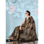 Generic Women's Viscose Silk Embroidered Saree With Unstitched Blouse 5.5Mtr (Beige) - Image 3
