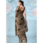 Generic Women's Viscose Silk Embroidered Saree With Unstitched Blouse 5.5Mtr (Beige) - Image 2