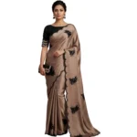 Generic Women's Viscose Silk Embroidered Saree With Unstitched Blouse 5.5Mtr (Beige) - Image 5