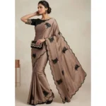 Generic Women's Viscose Silk Embroidered Saree With Unstitched Blouse 5.5Mtr (Beige) - Image 4