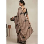Generic Women's Viscose Silk Embroidered Saree With Unstitched Blouse 5.5Mtr (Beige) - Image 3