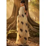 Generic Women's Viscose Silk Embroidered Saree With Unstitched Blouse 5.5Mtr (Beige) - Image 2