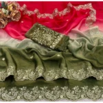 Generic Women's Satin Embellished Saree With Unstitched Blouse 5.5Mtr (Multicolor) - Image 2