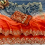 Generic Women's Satin Embellished Saree With Unstitched Blouse 5.5Mtr (Multicolor) - Image 2