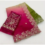 Generic Women's Satin Embellished Saree With Unstitched Blouse 5.5Mtr (Multicolor)