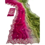 Generic Women's Satin Embellished Saree With Unstitched Blouse 5.5Mtr (Multicolor) - Image 3