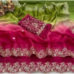 Generic Women's Satin Embellished Saree With Unstitched Blouse 5.5Mtr (Multicolor) - Image 2