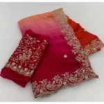 Generic Women's Satin Embellished Saree With Unstitched Blouse 5.5Mtr (Multicolor)