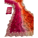 Generic Women's Satin Embellished Saree With Unstitched Blouse 5.5Mtr (Multicolor) - Image 3